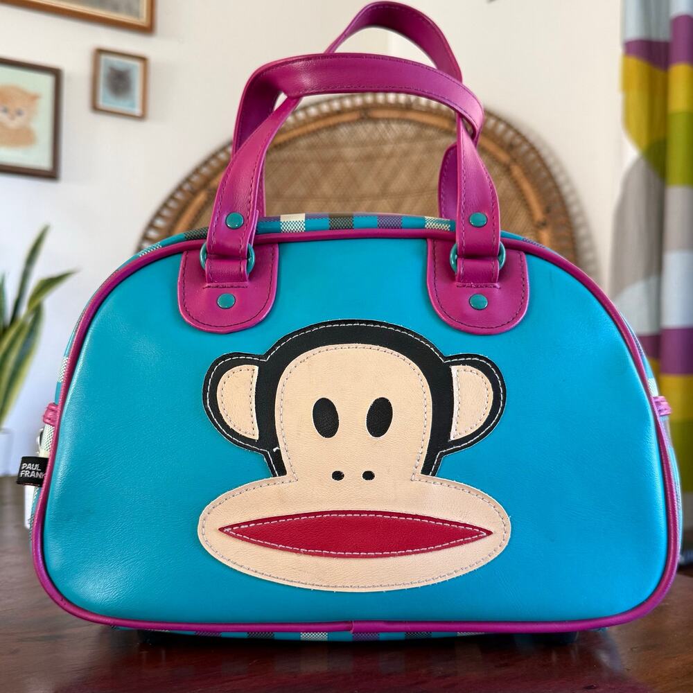 VTG Paul Frank bowler bag purse pink blue Y2K plaid